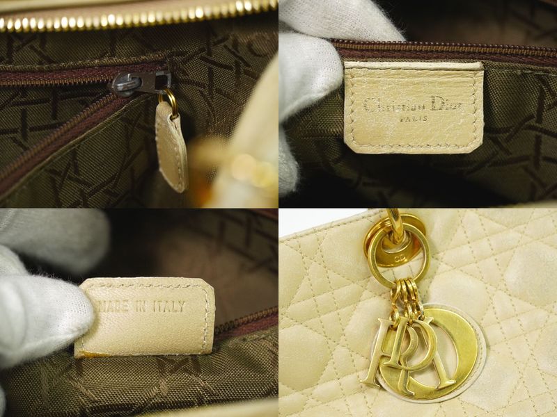 Authentic Christian DIOR Lady Dior Cannage 2WAY Shoulder Bag Handbag Leather