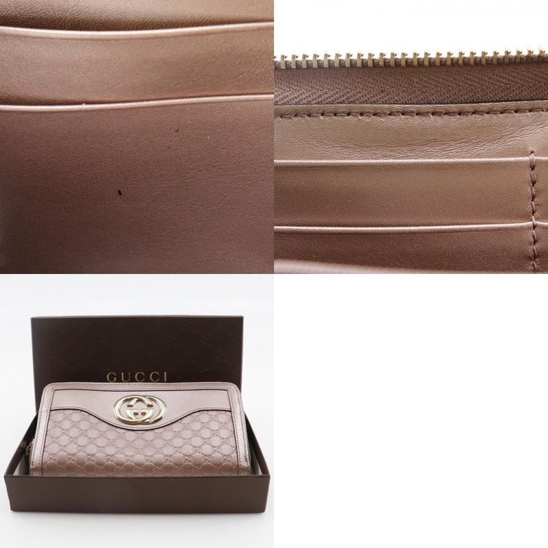 Gucci Interlocking G Round Zipper 308012 Striped Leather Pink Ladies Long Wallet