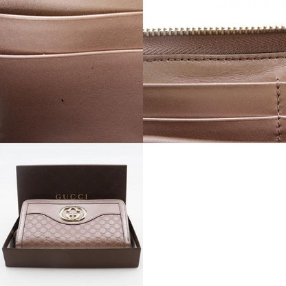 Gucci Interlocking G Round Zipper 308012 Striped Leather Pink Ladies Long Wallet