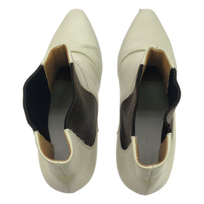 Celine - Phoebe Period Side Gore Leather Short Boots - 37 - White Dark Brown -