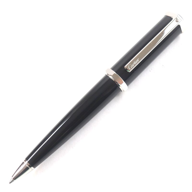 Cartier Santos Dumont Black Composite Logoed Twist Ballpoint Pen Black Silver