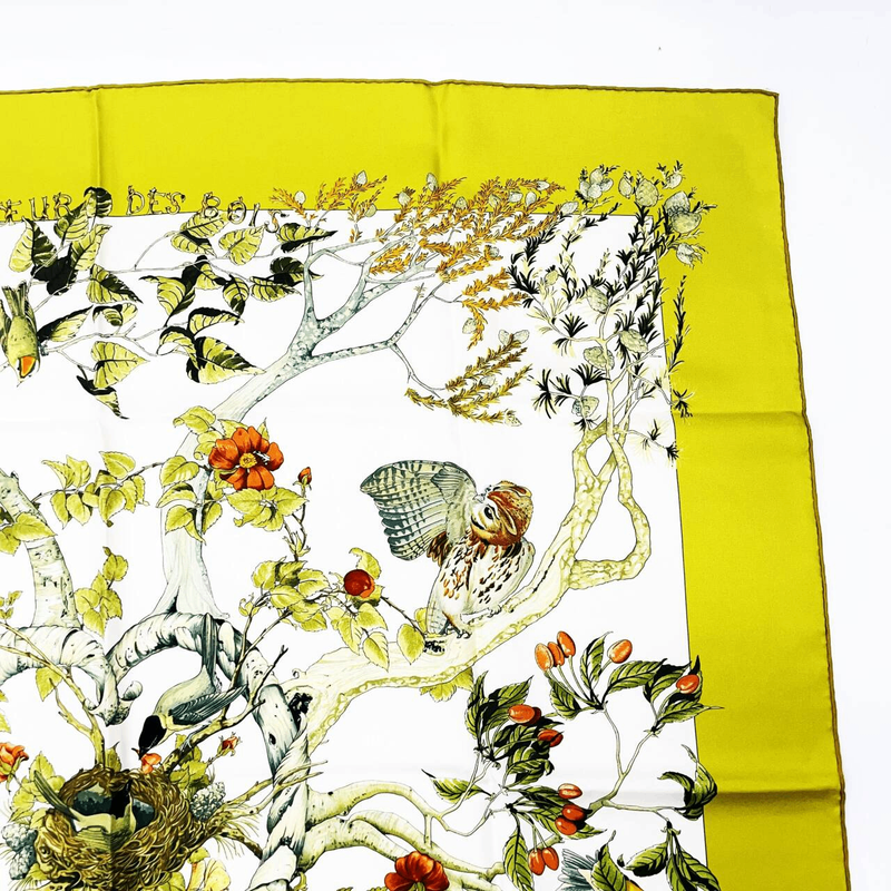 Hermes Carre 90 U Coeur DES BOIS In The Woods Green 100% Silk Scarf