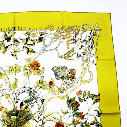 Hermes Carre 90 U Coeur DES BOIS In The Woods Green 100% Silk Scarf
