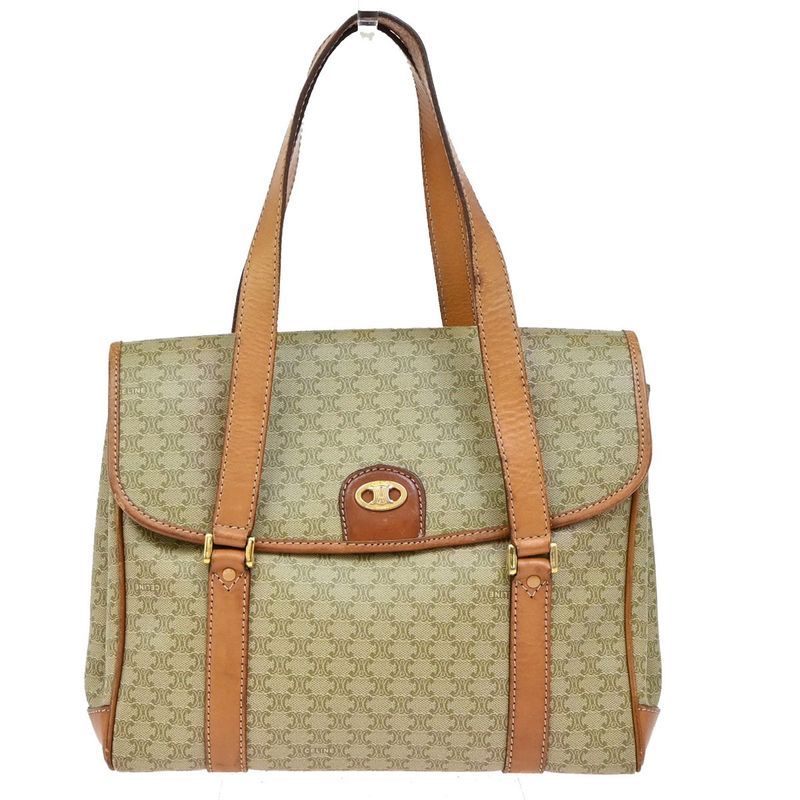 Celine Shoulder Bag Macadam Pattern Pvcleather Beige 64ka847