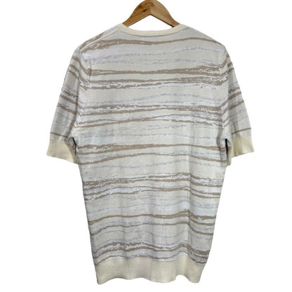 Good Hermes Striped Short Sleeve Knit Cut And Sewn Sweater XL Beige Ivory Men's