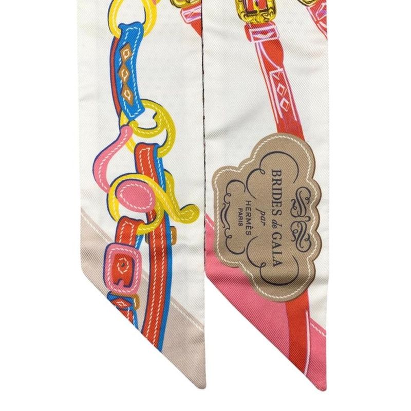 Hermes Silk Scarf Twillie Twins Brides de Gala H563940s 01 Blanc Rose Blue
