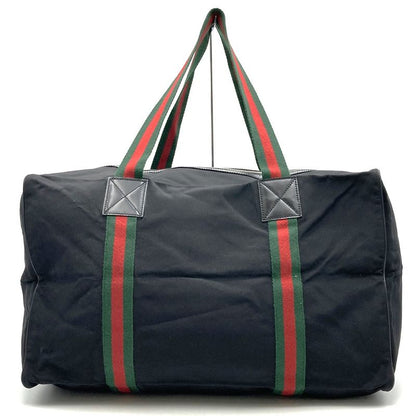 Gucci 012 8657 Boston Bag Black Nylon Sherry Line With Pouch