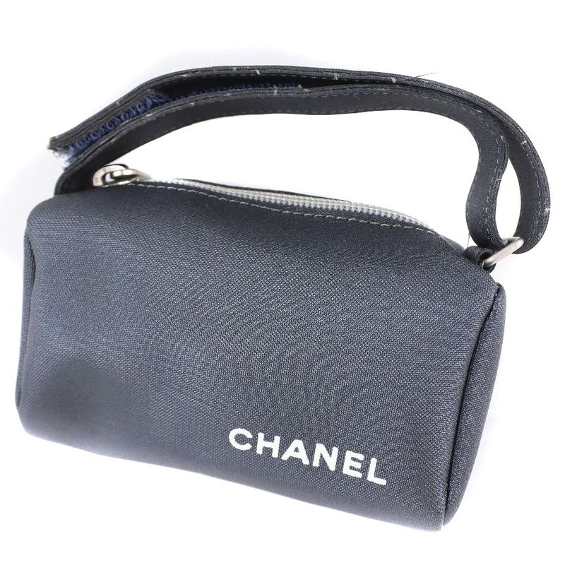 Chanel Vintage Logo Nylon Gray Ladies Pouch