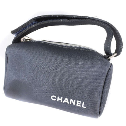 Chanel Vintage Logo Nylon Gray Ladies Pouch