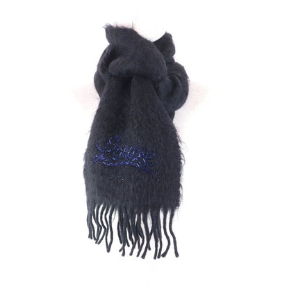 LOEWE Mohair Wool Blend Scarf With Logo Bead Embellishment And Fringe Black