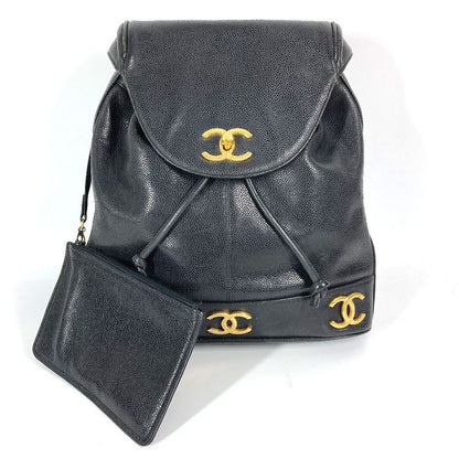 Chanel Backpack Sac CC Coco Mark Triple Coco Logo Caviar Skin Black