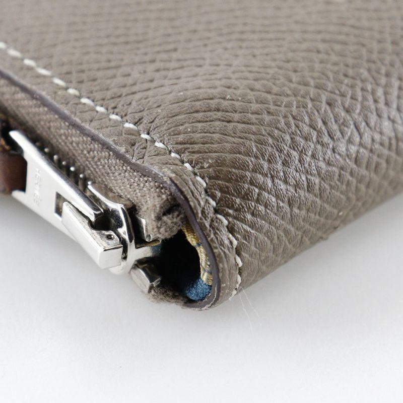 Hermes Azap Long Silk-in Vaux-epson And Silk Etoupe C Ladies Long Wallet