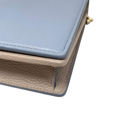 Gucci Shoulder Bag Chain Wallet 497985 Leather Double G Light Blue Beige Gold