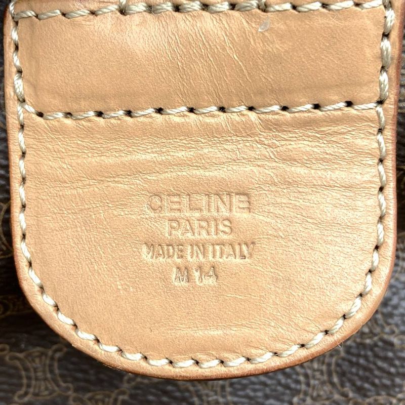 Celine M14 Boston Bag Macadam PVC Leather Brown Ladies Men