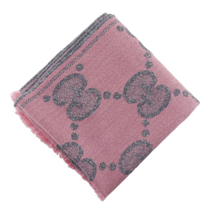 Gucci GG Jacquard Scarf 598993 Wool And Nylon Gray Women's Stole