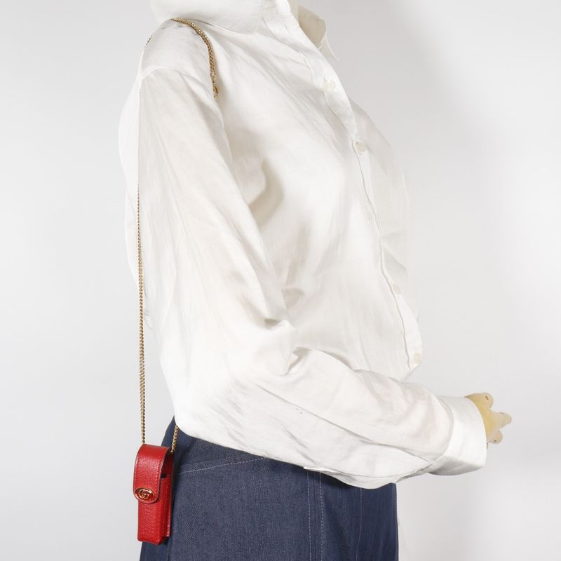 Gucci Lipstick Case Double G Pendant 615998 Calf Red Women's Other Accessories