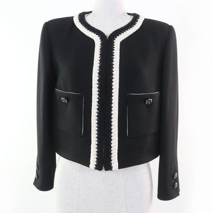 CHANEL 22C P71865v63363 100% Silk Rhinestone Coco Mark Button Collarless Jacket