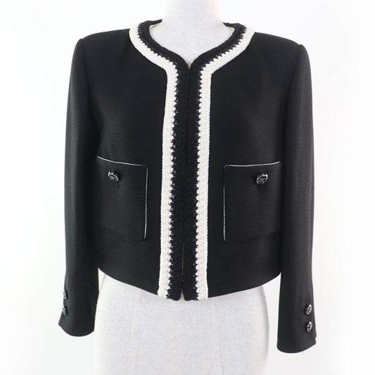 CHANEL 22C P71865v63363 100% Silk Rhinestone Coco Mark Button Collarless Jacket