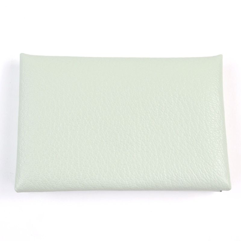 Hermes Calvi Verso Chevre Verre Fizz Mint Coin Case With Box Stamped U Made In