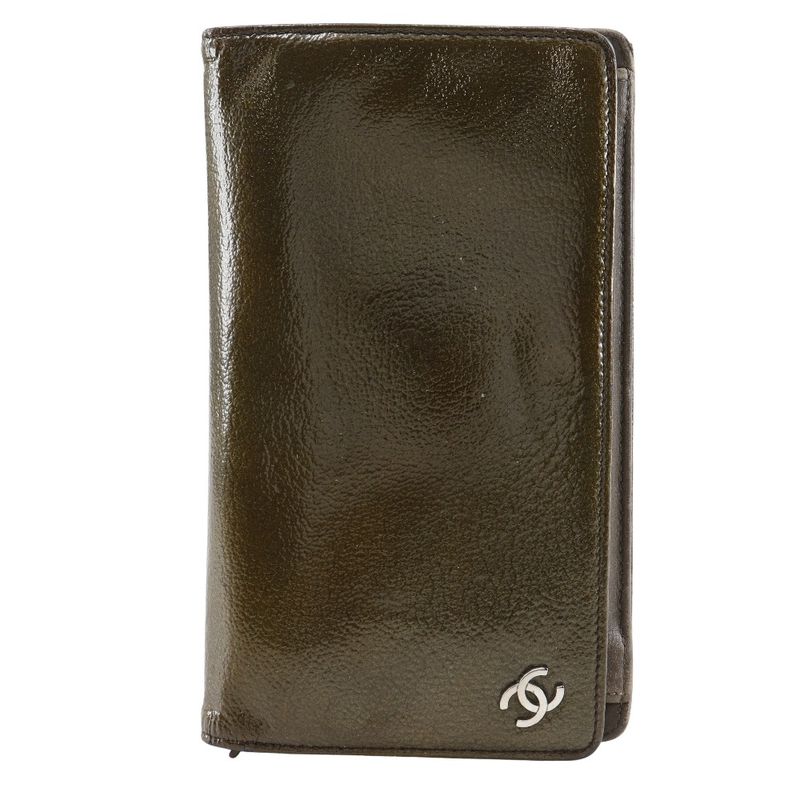 Chanel Coco Patent Leather Bronze Women's Long Wallet