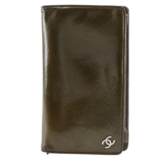 Chanel Coco Patent Leather Bronze Women's Long Wallet