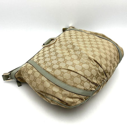 Gucci 204940 Shoulder Bag GG Canvas Leather Abby Beige Green Women