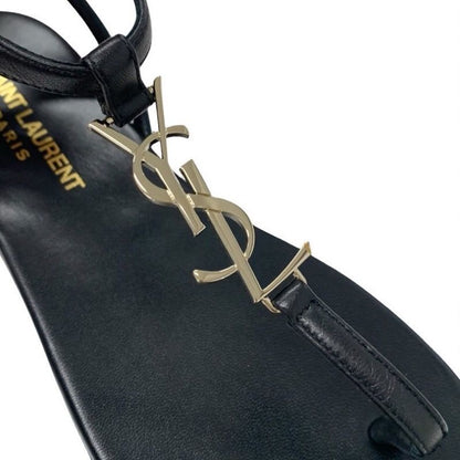 Saint Laurent Cassandra Sandals Shoes Leather Black Gold YSL Hardware Strap