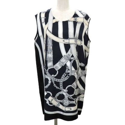 Hermes Sleeveless Tops Silk Belt Pattern 36 Navy-black Ladies Apparel