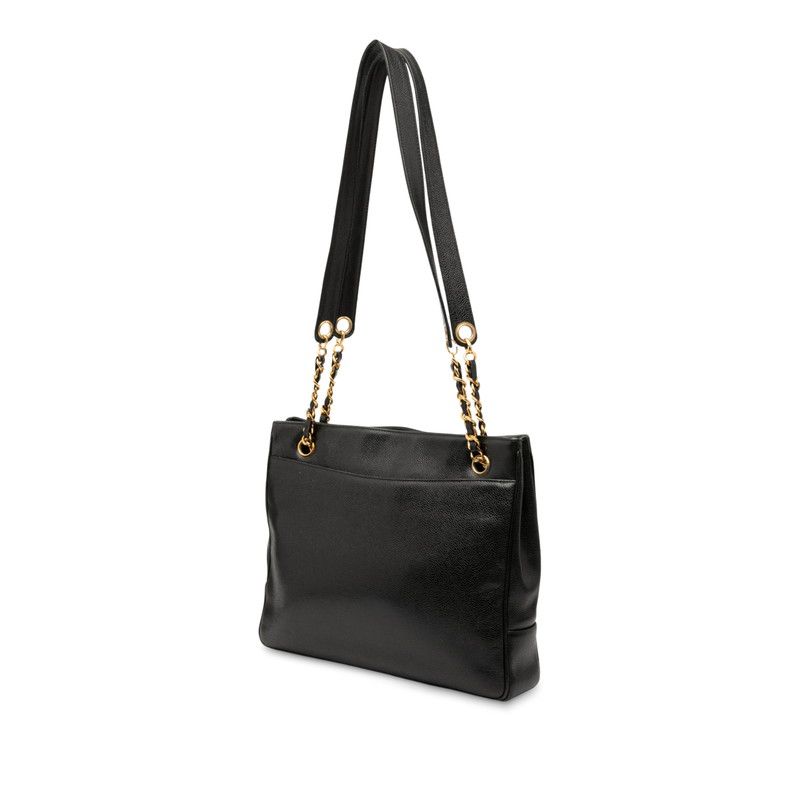Chanel Coco Mark Tote Bag One Shoulder Bag Black Caviar Skin Women's Chanel