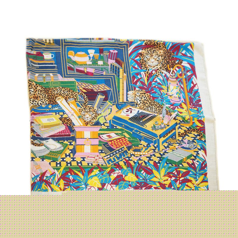 Hermes H243762s Carre 140 12 Leopards Beige Blue - Large Size Silk 30%