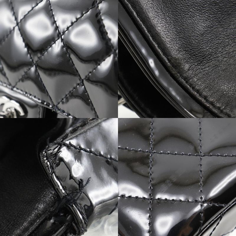 Chanel Chain Shoulder Matelasse Double Flap Patent Leather Black Women's