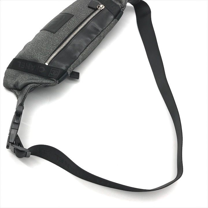Chanel CC Logo Sports Waist Body Shoulder Bag Black Lame