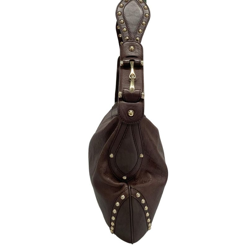 Gucci Shoulder Bag Striped Horsebit Sherry 153691 Dark Brown Green And Red