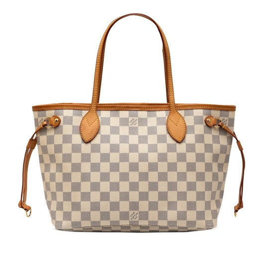 Louis Vuitton Damier Azure Neverfull PM Tote Shoulder Bag N51110 White PVC