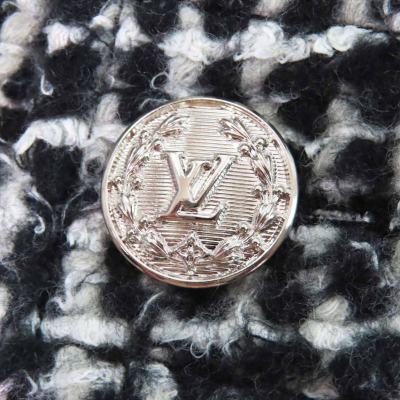 Louis Vuitton 2021 LV Buttoned Tweed Box Pleated Short Sleeved Dress Black