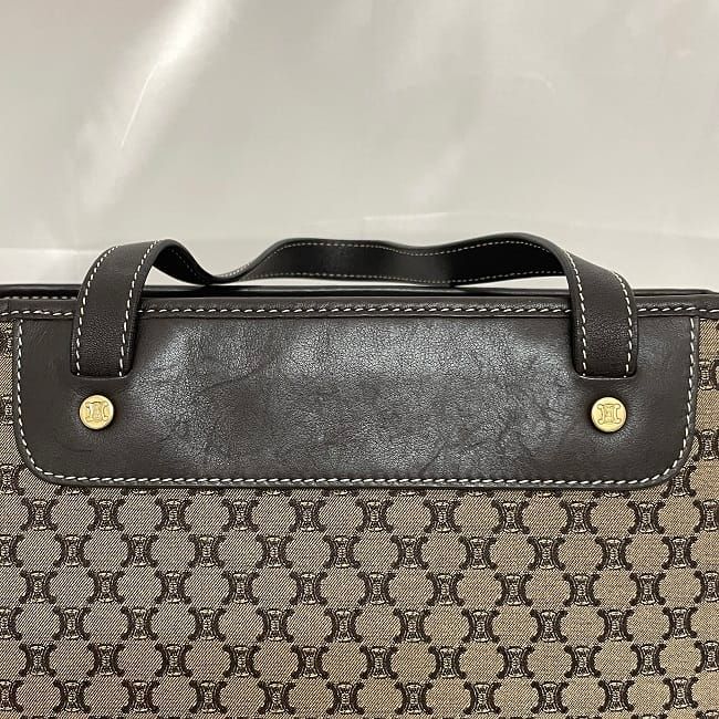 Celine Handbag Beige Brown Macadam Excellent Condition Canvas Leather