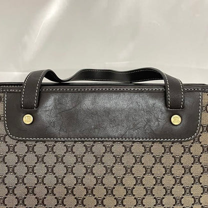 Celine Handbag Beige Brown Macadam Excellent Condition Canvas Leather