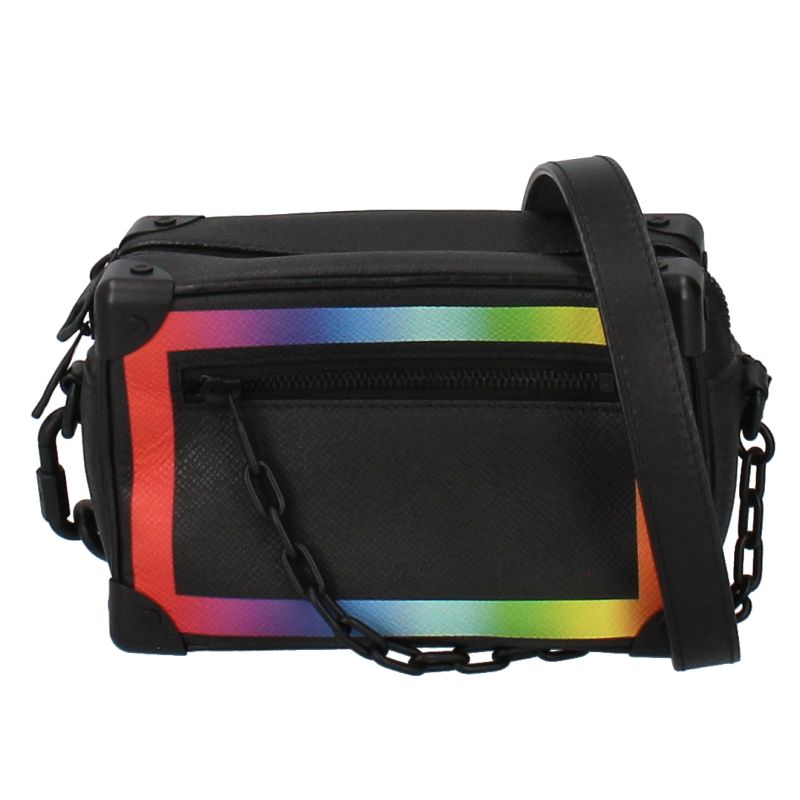 Louis Vuitton Mini Soft Trunk M30351 Taiga Men's Shoulder Bag Black Excellent