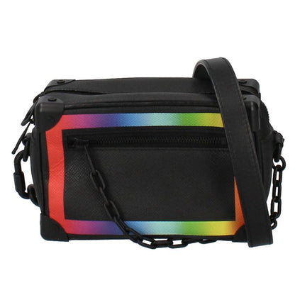 Louis Vuitton Mini Soft Trunk M30351 Taiga Men's Shoulder Bag Black Excellent