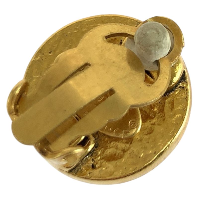 Chanel Faux Pearl Coco Mark Gold White Plated/faux Pearl Earrings 94 A Engraved