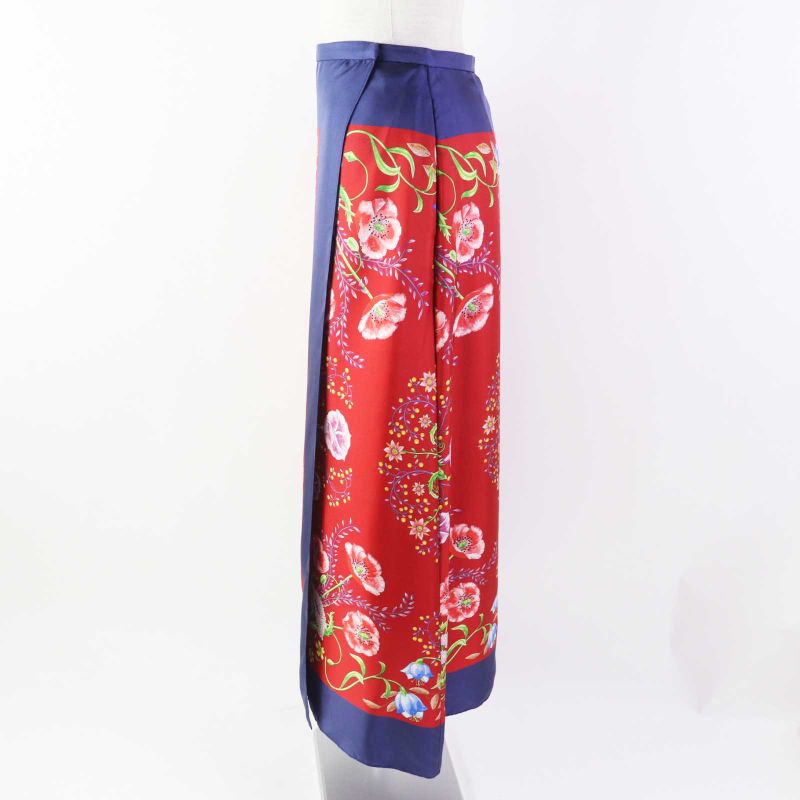 Gucci 21 676553 100% Silk Logo Botanical Flower Pattern Long Wrap Skirt Navy