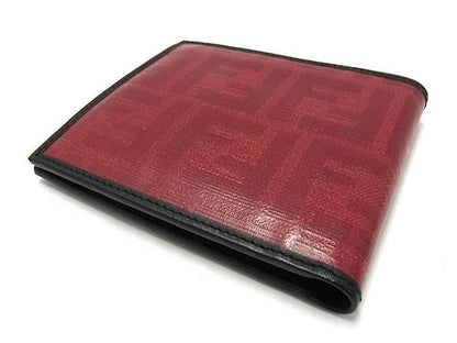 Fendi Zucca Coated Canvas Folded Wallet In Red And Black Fh2646