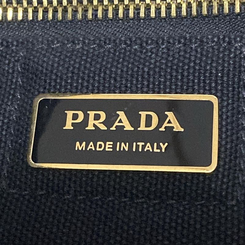 Prada Tote Bag Canapa Black×ivory×red