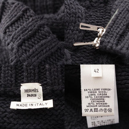 Hermes Wool Cashmere Mix Zip-up Sweater Cable Knit Black 42