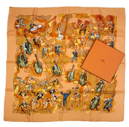 Hermes Carre 90 Concerto Orange 100% Silk Scarf