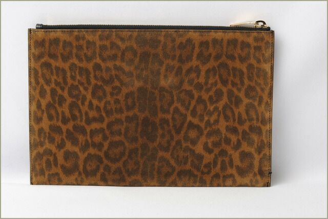 Saint Laurent Paris Clutch Bag Flap Pouch Saint Laurent Leopard Suede Brown