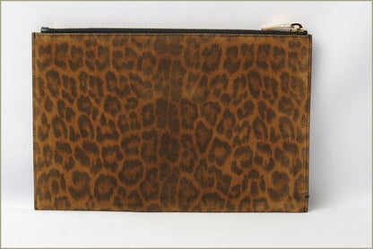 Saint Laurent Paris Clutch Bag Flap Pouch Saint Laurent Leopard Suede Brown