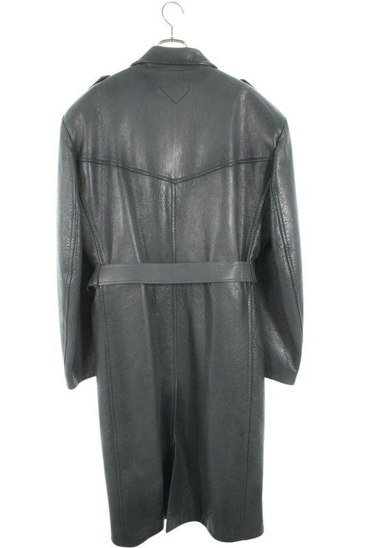 Prada Ups579 Oversized Double Breasted Leather Trench Coat Men's 52