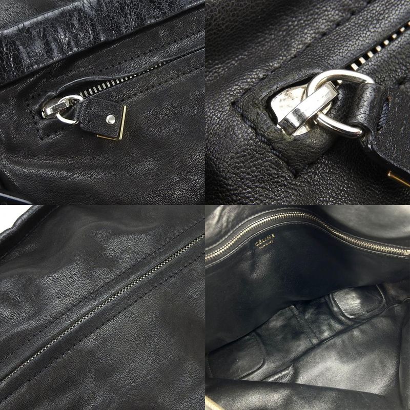 Celine Shoulder Bag Leather Halaco Suede Black Silver Hardware Shoulder Women