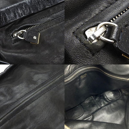 Celine Shoulder Bag Leather Halaco Suede Black Silver Hardware Shoulder Women